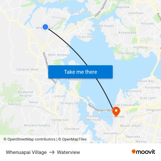 Whenuapai Village to Waterview map