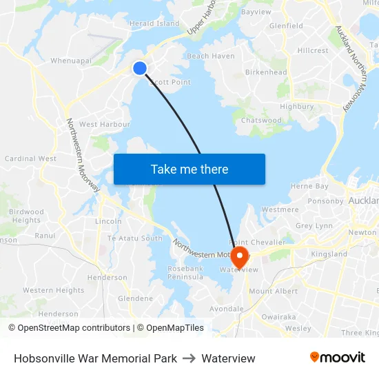 Hobsonville War Memorial Park to Waterview map