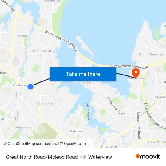 Great North Road/Mcleod Road to Waterview map