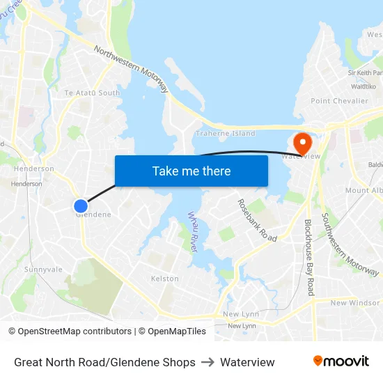 Great North Road/Glendene Shops to Waterview map