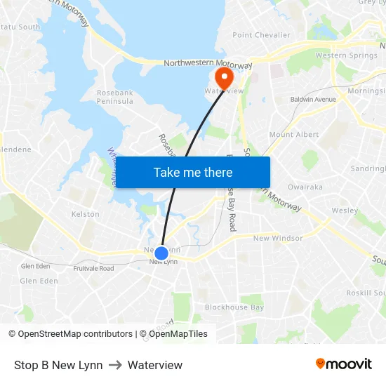 Stop B New Lynn to Waterview map