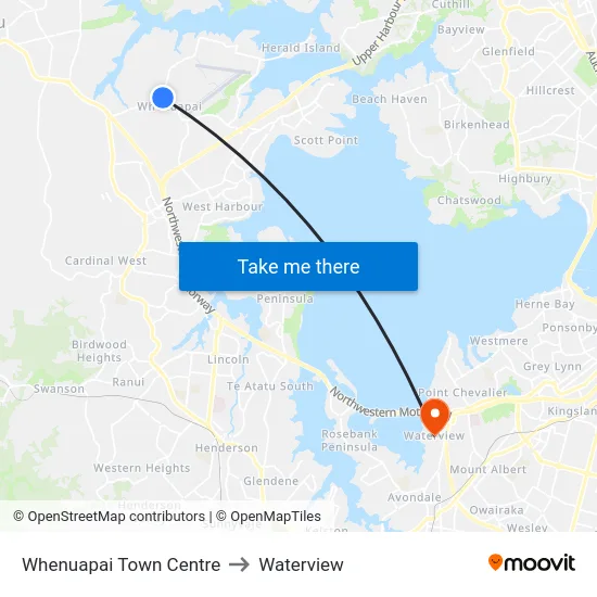 Whenuapai Town Centre to Waterview map