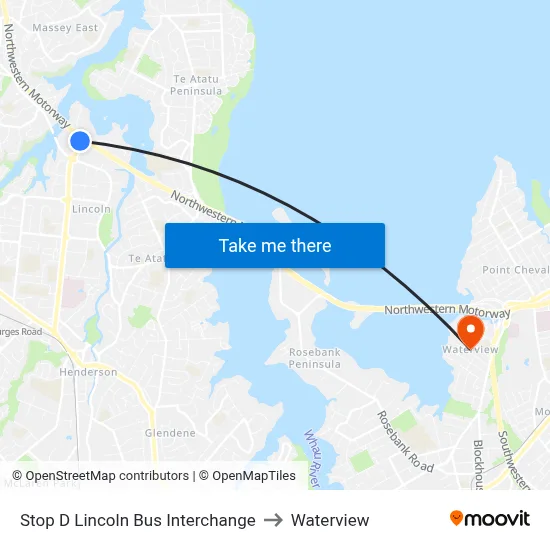 Stop D Lincoln Bus Interchange to Waterview map