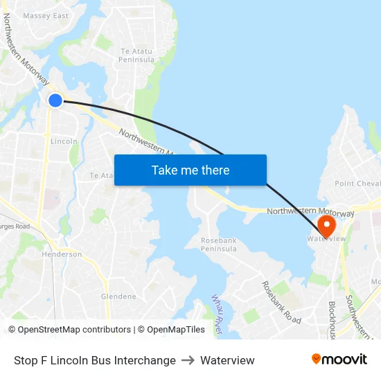 Stop F Lincoln Bus Interchange to Waterview map