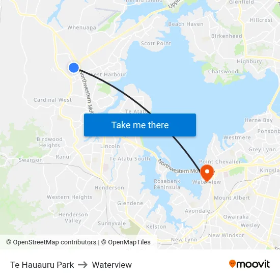 Te Hauauru Park to Waterview map