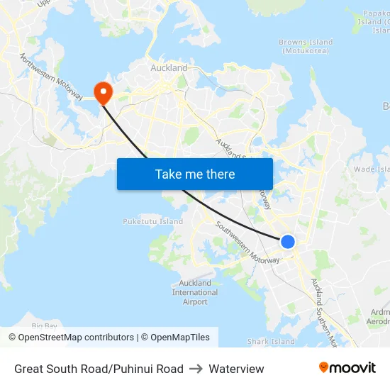 Great South Road/Puhinui Road to Waterview map
