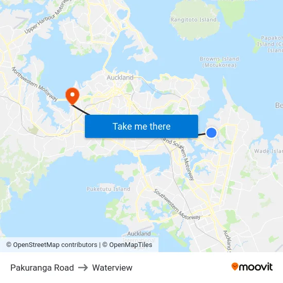 Pakuranga Road to Waterview map