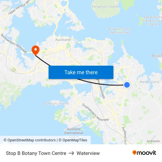 Stop B Botany Town Centre to Waterview map