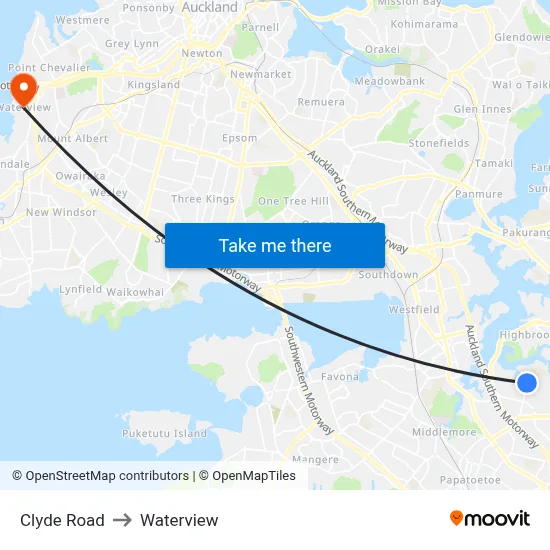 Clyde Road to Waterview map