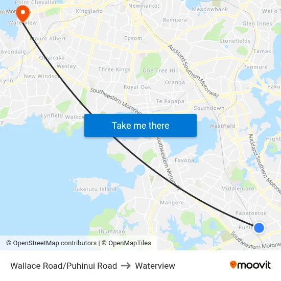 Wallace Road/Puhinui Road to Waterview map