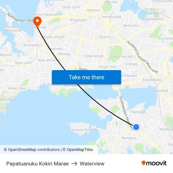 Papatuanuku Kokiri Marae to Waterview map