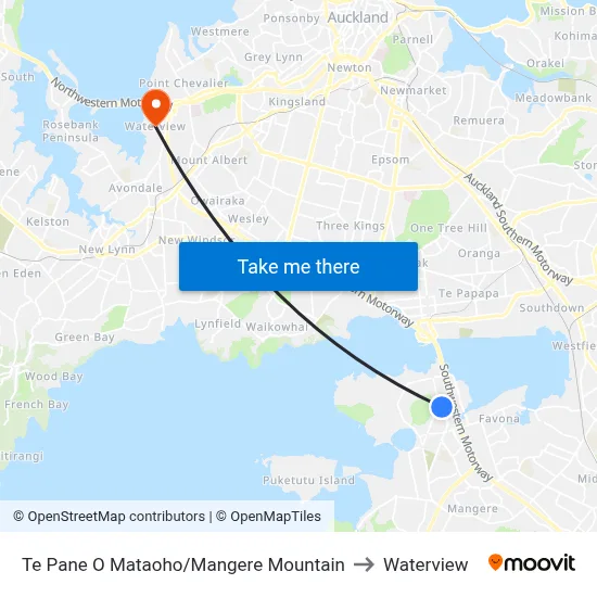 Te Pane O Mataoho/Mangere Mountain to Waterview map