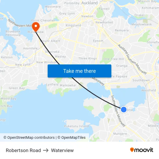 Robertson Road to Waterview map