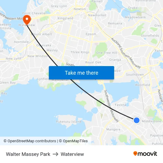 Walter Massey Park to Waterview map