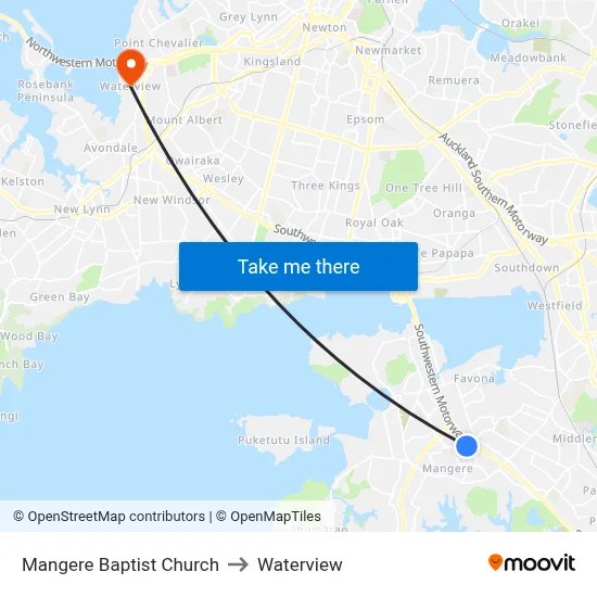 Mangere Baptist Church to Waterview map