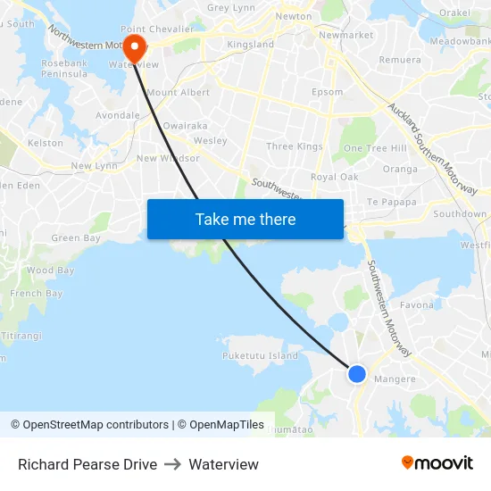 Richard Pearse Drive to Waterview map