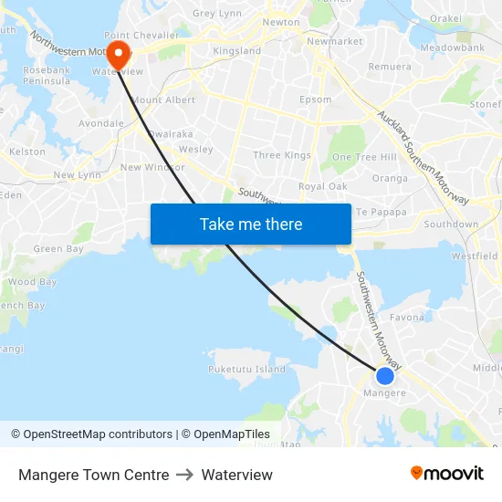 Mangere Town Centre to Waterview map