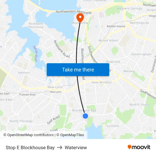 Stop E Blockhouse Bay to Waterview map