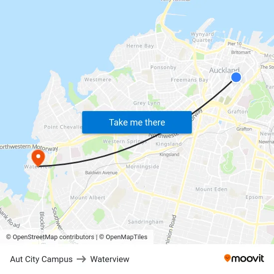 Aut City Campus to Waterview map