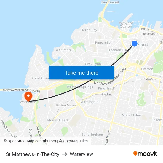 St Matthews-In-The-City to Waterview map