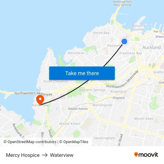 Mercy Hospice to Waterview map
