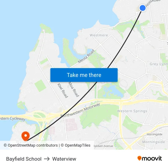 Bayfield School to Waterview map