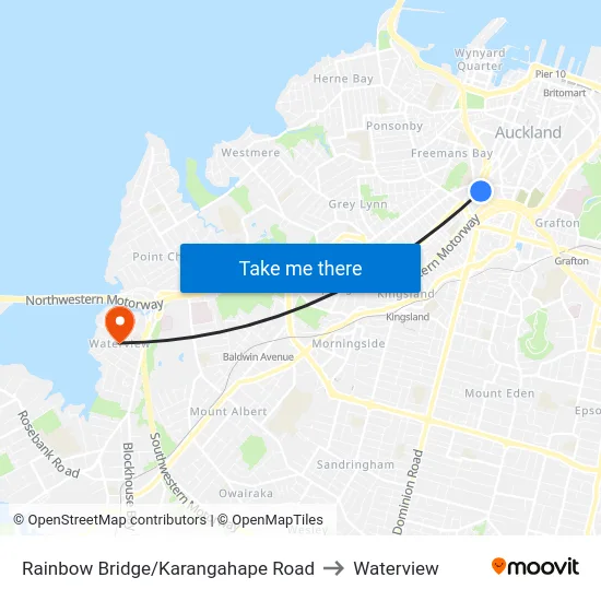 Rainbow Bridge/Karangahape Road to Waterview map