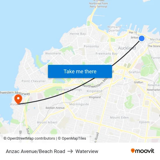 Anzac Avenue/Beach Road to Waterview map