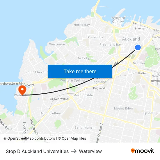 Stop D Auckland Universities to Waterview map