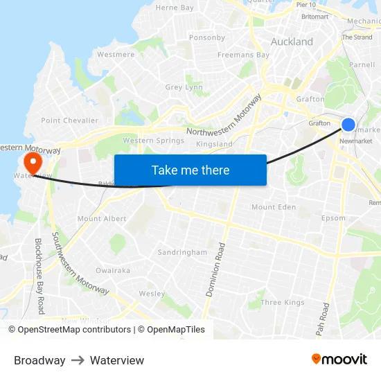 Broadway to Waterview map