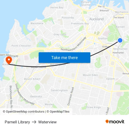 Parnell Library to Waterview map