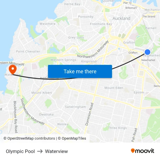 Olympic Pool to Waterview map