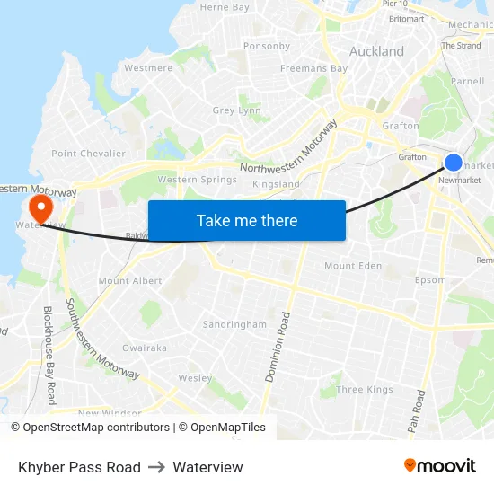 Khyber Pass Road to Waterview map