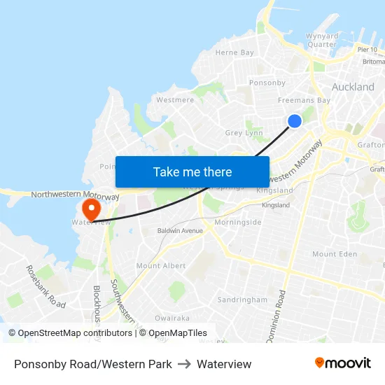 Ponsonby Road/Western Park to Waterview map