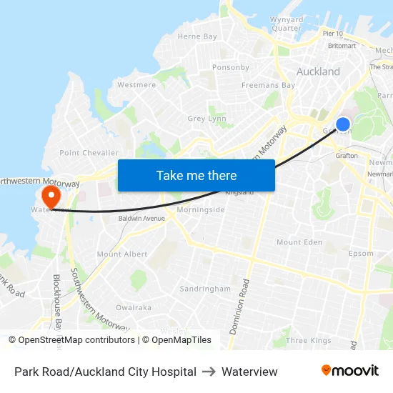 Park Road/Auckland City Hospital to Waterview map