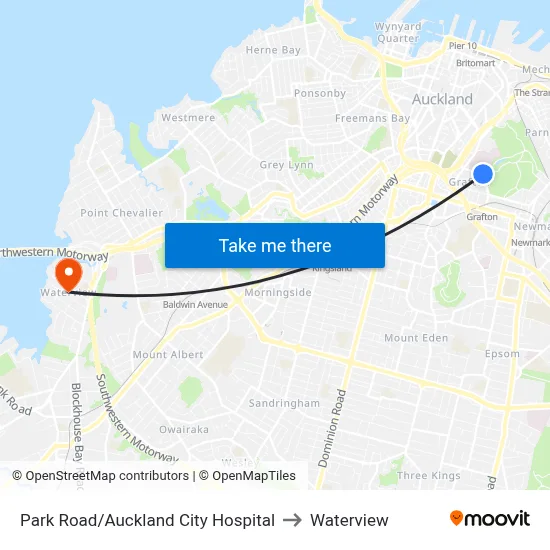 Park Road/Auckland City Hospital to Waterview map