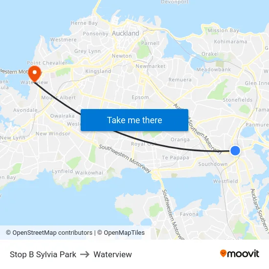 Stop B Sylvia Park to Waterview map