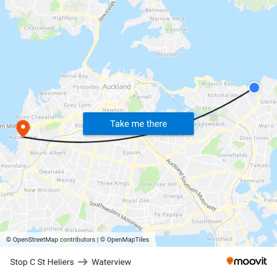 Stop C St Heliers to Waterview map