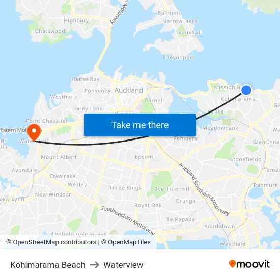 Kohimarama Beach to Waterview map