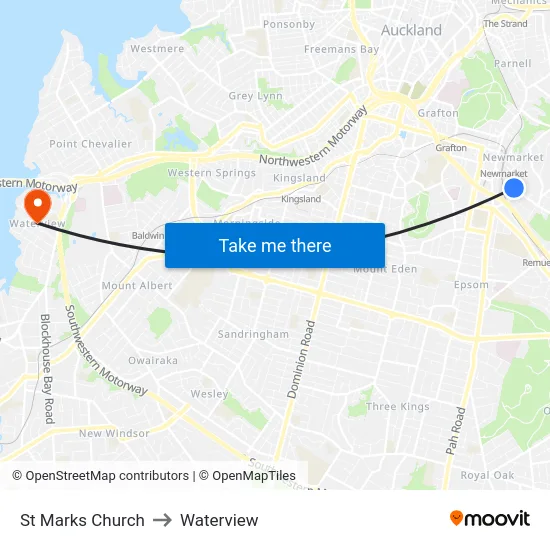 St Marks Church to Waterview map