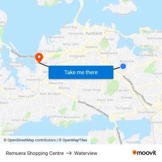 Remuera Shopping Centre to Waterview map
