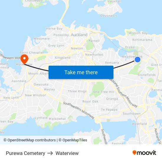 Purewa Cemetery to Waterview map
