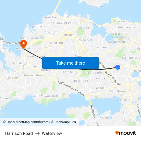 Harrison Road to Waterview map