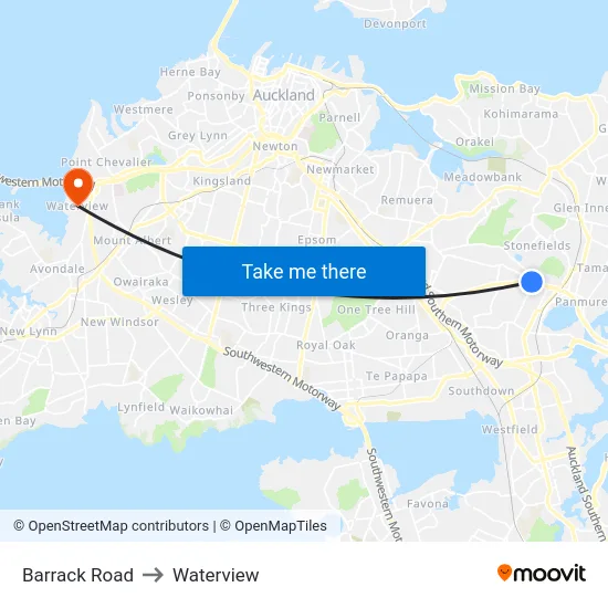 Barrack Road to Waterview map