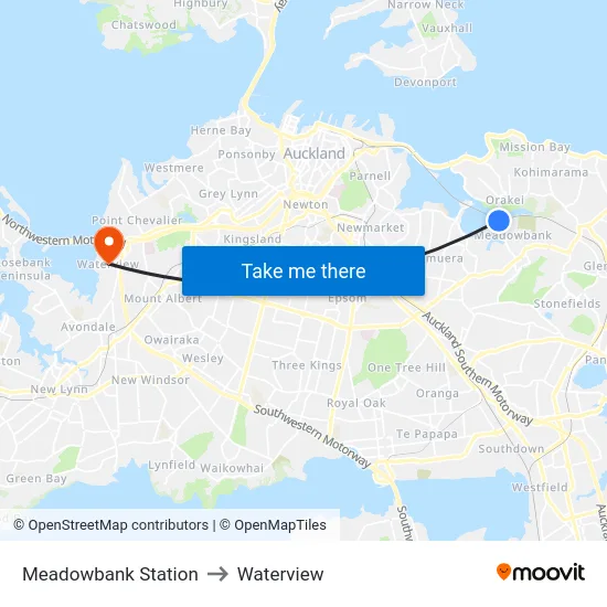 Meadowbank Station to Waterview map