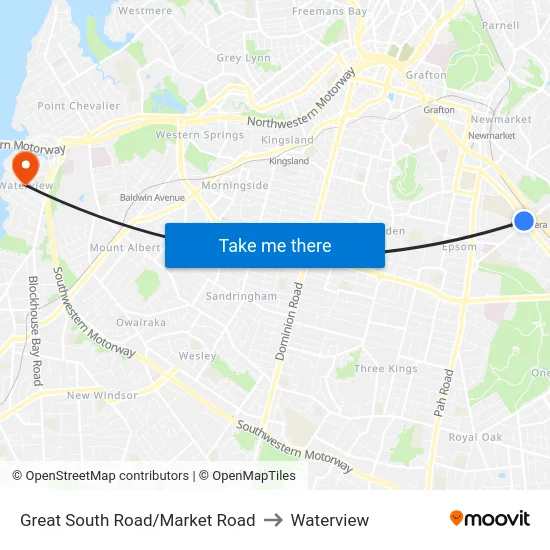 Great South Road/Market Road to Waterview map
