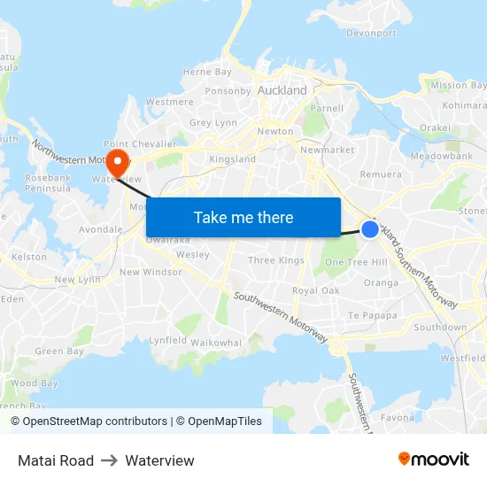 Matai Road to Waterview map