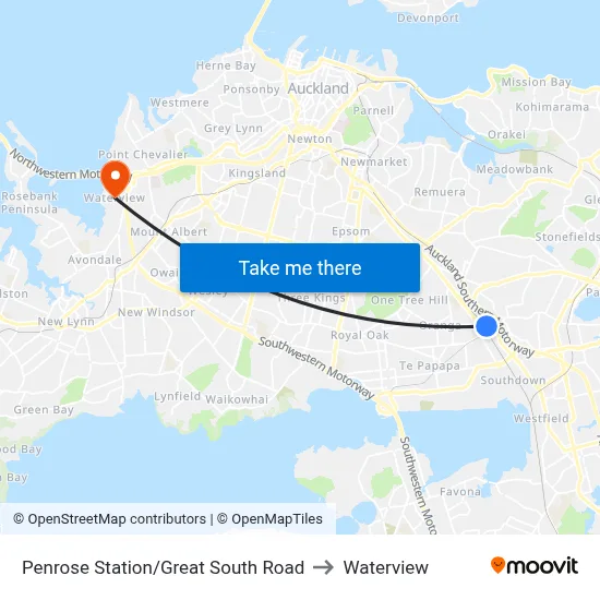 Penrose Station/Great South Road to Waterview map