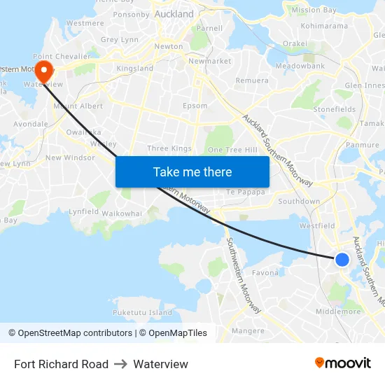 Fort Richard Road to Waterview map