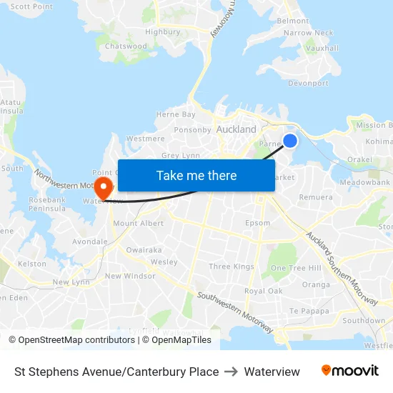 St Stephens Avenue/Canterbury Place to Waterview map